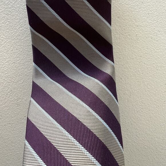 Brooks Brothers Necktie Men's Purple Grey White Striped Diagonal - Picture 4 of 10